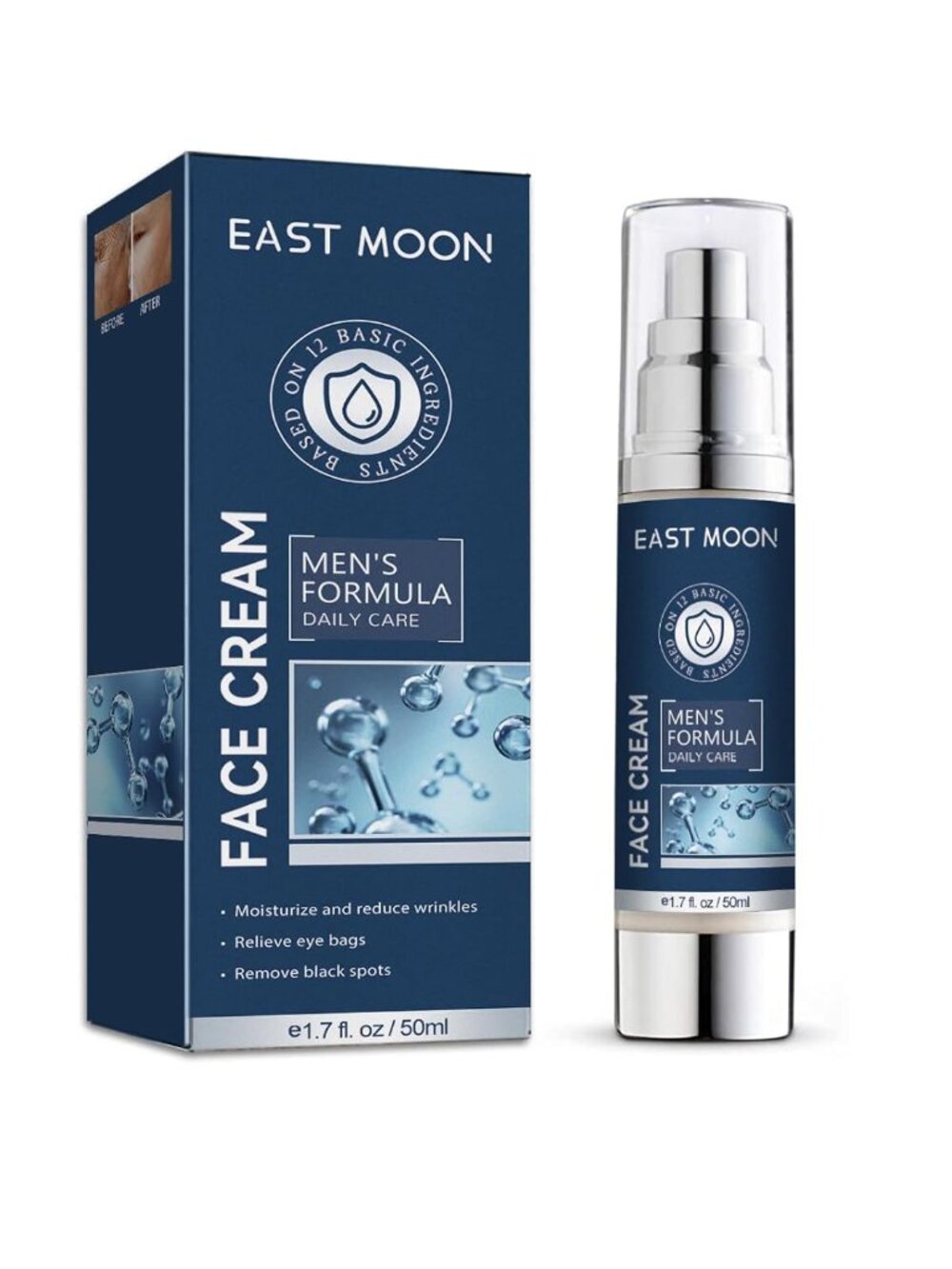 2 NEW Bottles of East Moon Men's Anti-Aging Moisturizer for Wrinkles Dark Spots